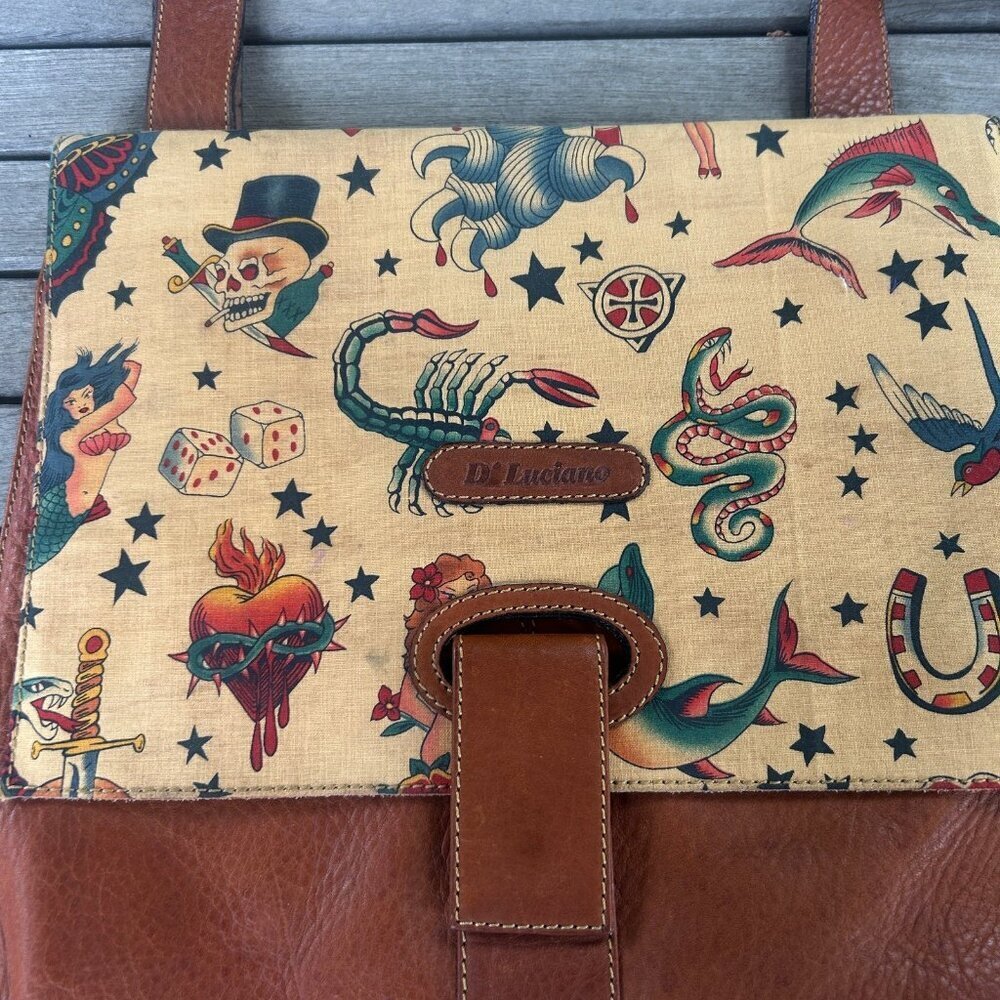 D'Luciano Leather and Canvas Graphic Snake Skull Heart Mermaid Crossbody Purse - Picture 8 of 9